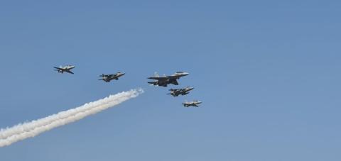 IAF fighter jets dominate the sky during their performance at Aero India 2021. 