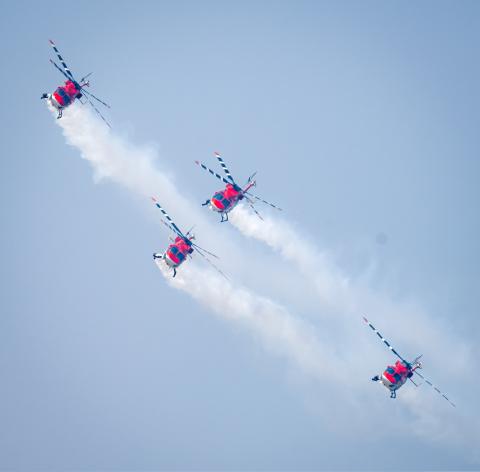 The Indian Air Force aerobatic team Sarang displayed its maneuvers at the 14th edition of Aero India 2023.